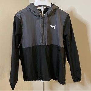 Black and gray color block quarter zip windbreaker from PINK Victoria’s Secret